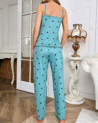 Heart-Print Long Pants Pajama Set – Cozy Loungewear