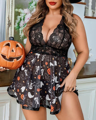 Plus Size Lace Mesh Babydoll Chemise Sleepwear