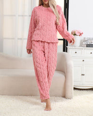Cozy Coral Fleece Jacquard Loungewear Set