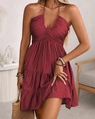 Sexy V-Neck Spaghetti Strap Ruffle Dress