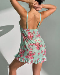 Sexy Floral Mesh Camisole Nightdress with Bow & Matching Thong