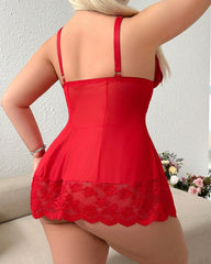 Plus Size Sexy Lace Hollow See-Through Camisole Sleepwear Set