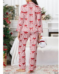Cozy Striped Pajama Set – Long Sleeve Top with Cute Bow Print