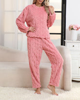 Cozy Coral Fleece Jacquard Loungewear Set