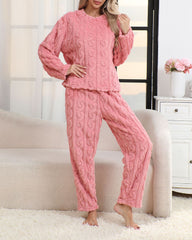 Cozy Coral Fleece Jacquard Loungewear Set