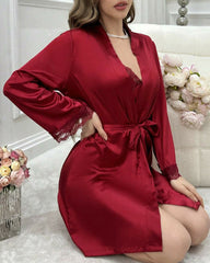 Satin Deep V Lingerie Set – Sexy Nightdress with Robe
