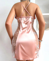 Sexy V-Neck Sling Nightdress with Cross-Back & Embroidered Details