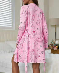 Sexy Lace Print Cami Nightdress & Robe Two-Piece Set
