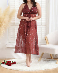 Plus Size Polka Dot Maxi Dress with Bow Tie