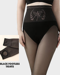 High-Waist Fleece-Lined Sheer Black Tights