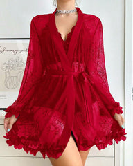 Sexy French-Style Sheer Lace Lingerie Set – Camisole, Shorts & Robe