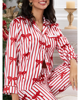 Cozy Striped Pajama Set – Long Sleeve Top with Cute Bow Print
