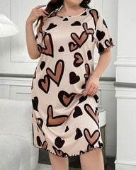Plus Size Heart Print Short Sleeve Nightdress