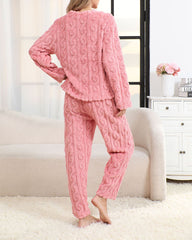 Cozy Coral Fleece Jacquard Loungewear Set