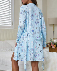 Sexy Lace Print Cami Nightdress & Robe Two-Piece Set