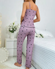 Heart-Print Long Pants Pajama Set – Cozy Loungewear