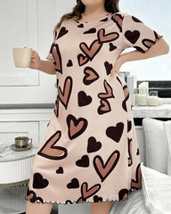 Plus Size Heart Print Short Sleeve Nightdress