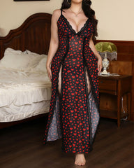 Sexy Sheer Backless Long Nightdress Set with Side Slit & Panty