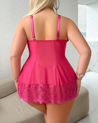 Plus Size Sexy Lace Hollow See-Through Camisole Sleepwear Set