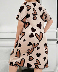 Plus Size Heart Print Short Sleeve Nightdress