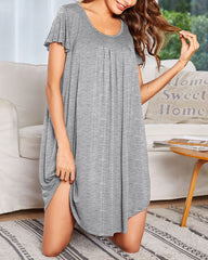 Soft Short Sleeve Crew Neck Lounge Sleep Dress