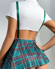 Sexy Plaid Suspender Skirt with Matching Panties