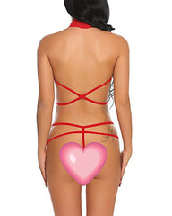 Sexy Lace Deep V Halter One-Piece Bodysuit