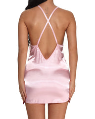 Elegant V-Neck Satin Nightdress with Lace Trim