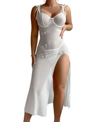 Sexy See-Through Mesh High Slit Halter Dress