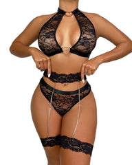 Women's Solid Color Floral Lace Sexy Lingerie Set