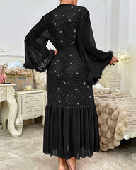 Long-Sleeved Fluffy Sequined Nightdress for Home & Sleep