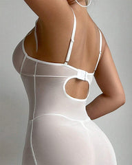 Sexy See-Through Mesh High Slit Halter Dress