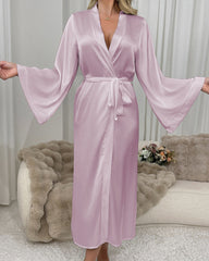 Sexy Long Silk Long-Sleeve Tie Robe