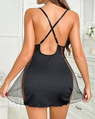 Sexy Lace Mesh See-Through Slit Chemise