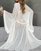 Tie-up cardigan bathrobe sexy mesh temptation morning robe pure desire nightgown