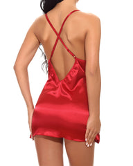 Elegant V-Neck Satin Nightdress with Lace Trim