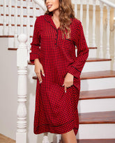 Christmas Red Plaid Long Nightgown – Loose Fit Loungewear