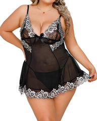 Sexy Plus Size Lace Suspender Babydoll Nightdress