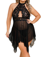 Plus Size Hollow Irregular Suspender Nightdress – Sexy Nightwear for Women