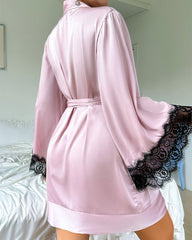 Sexy Backless Long-Sleeve Silk Robe