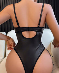 Sexy PU Lace-Up Hollow Corset with Underwire for Women