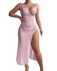 Sexy See-Through Mesh High Slit Halter Dress