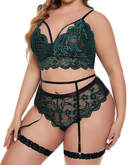 Plus Size V Neck Lace Bodysuit – One-Piece Teddy Babydoll Mesh Nighty