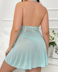 Sexy Lace Embroidered Mesh See-Through Babydoll