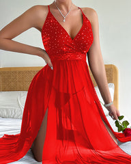 Sexy Shiny Suspender Mesh Nightgown