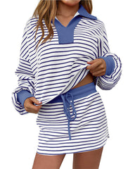 Plus Size V-Neck Mini Skirt Set – Casual 2-Piece Outfit