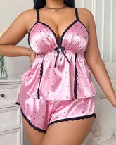 Plus Size Satin Nightwear Set – Spaghetti Strap Top with Matching Shorts