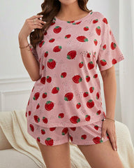 Plus Size Strawberry Pajama Set – Tee & Shorts