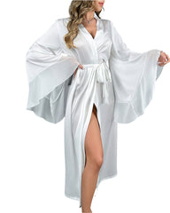 Long-Sleeved Patchwork Chiffon Robe with Ruffle Details