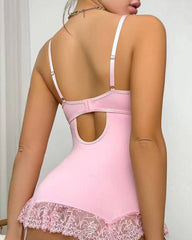 Floral Lace Underwire Garter Bustier Corset Set With G-string